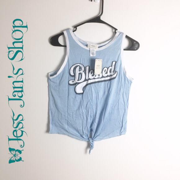 Revive Blessed Front Tie Tank Blue White Medium - Picture 2 of 14